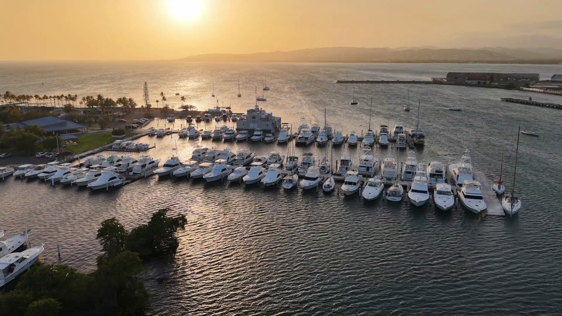 AeroChief's first aerial photo — golden hour over Club Náutico de Ponce